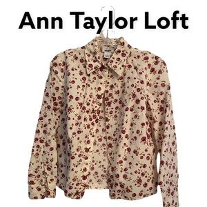 Ann Taylor Button Up Long Sleeve Cotton Floral Button up Blouse 4p